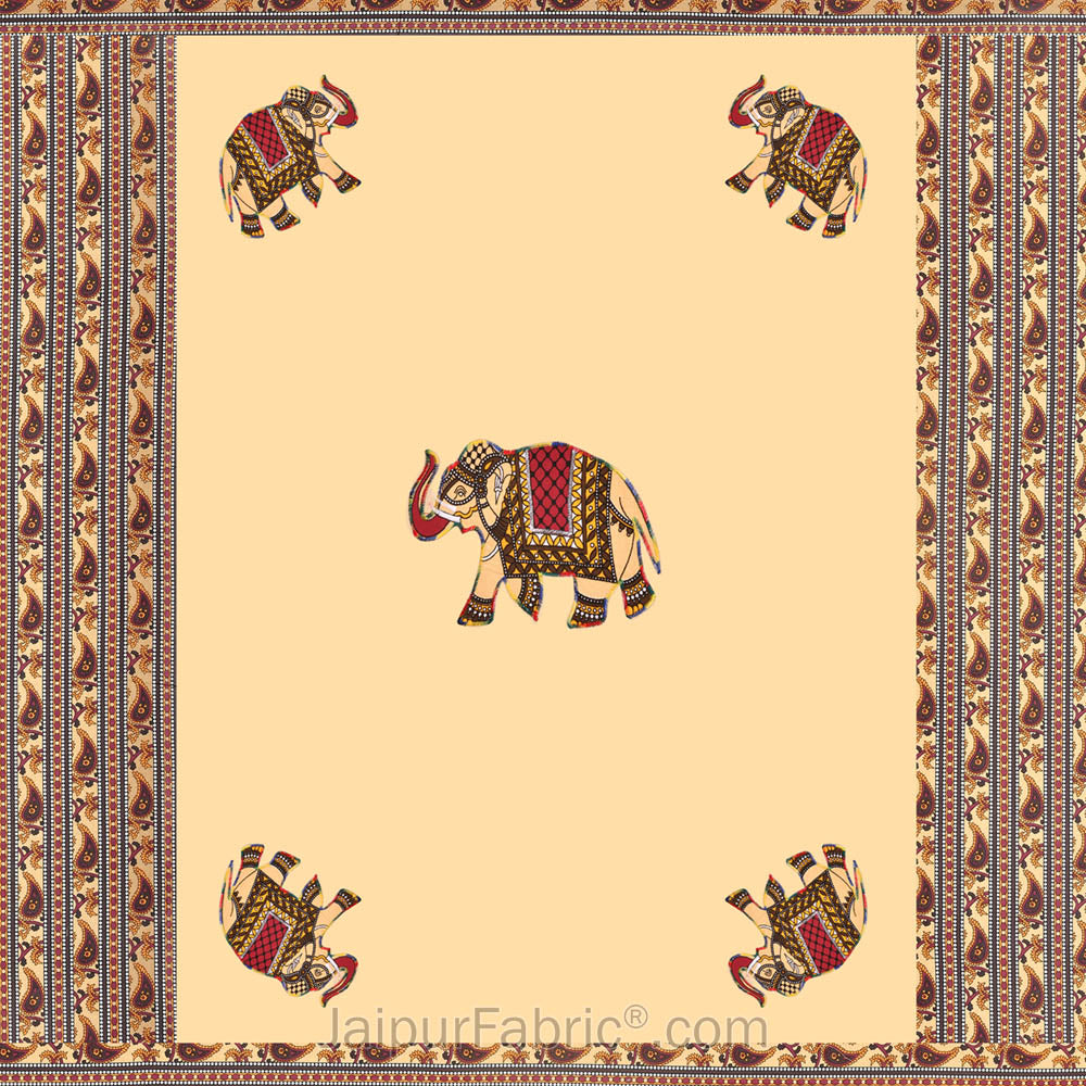 Applique Cream Elephant Jaipuri Hand Made Embroidery Patch Work Double Bedsheet