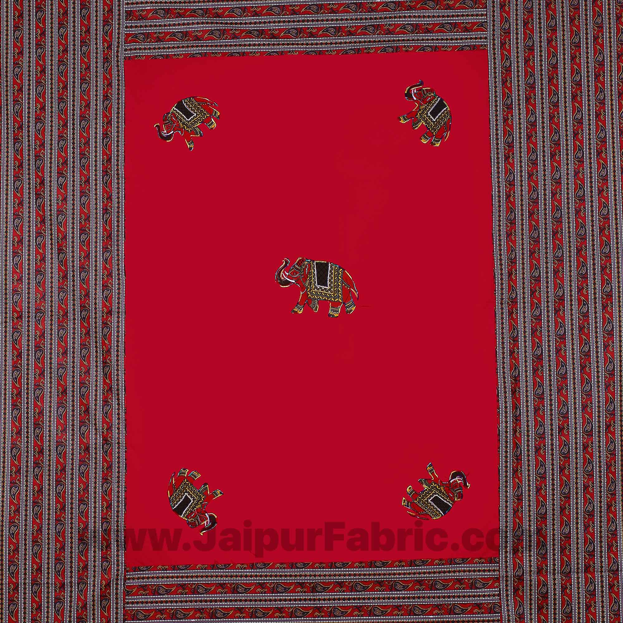 Applique Red Elephant Jaipuri Hand Made Embroidery Patch Work Double Bedsheet