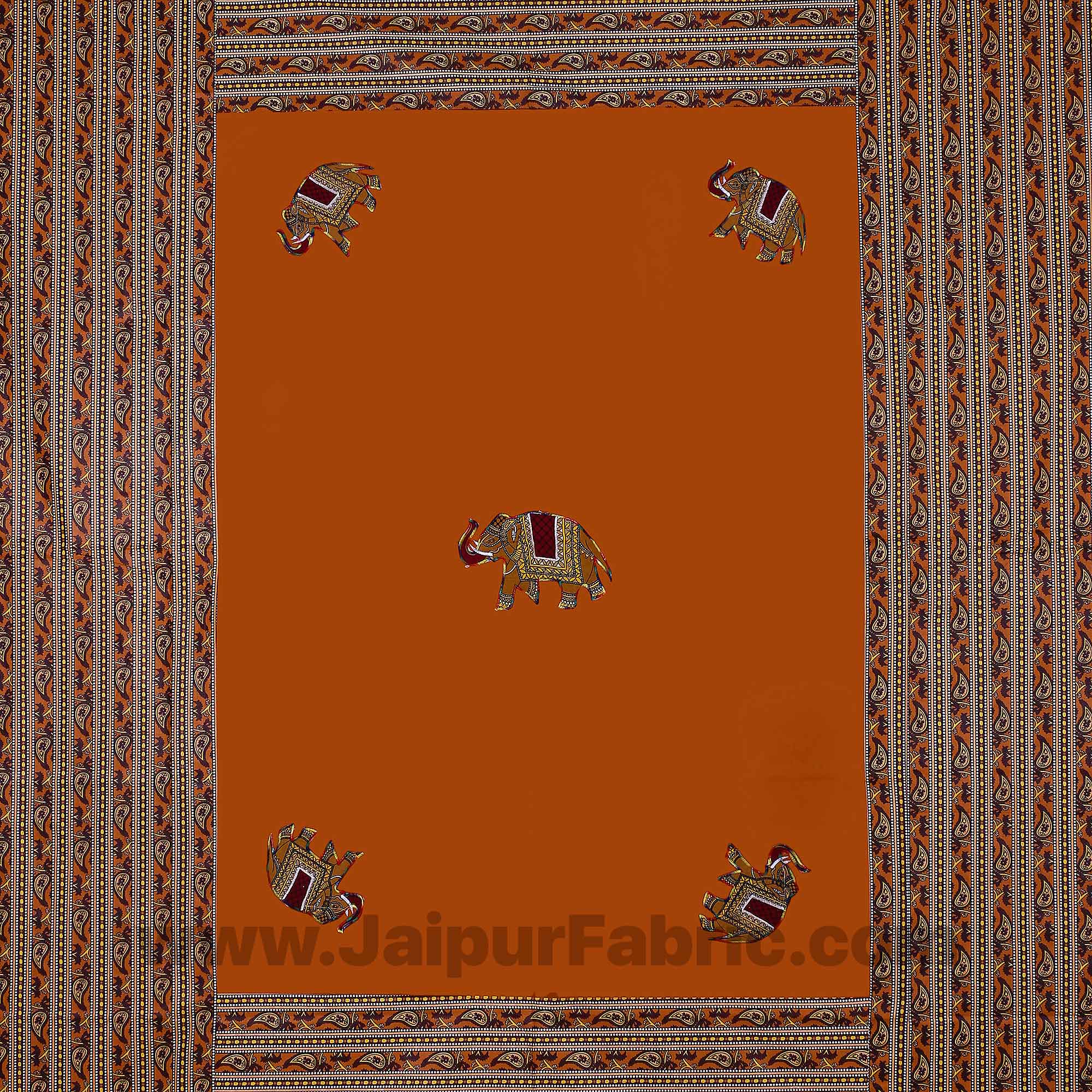 Applique Mustard Elephant Jaipuri Hand Made Embroidery Patch Work Double Bedsheet