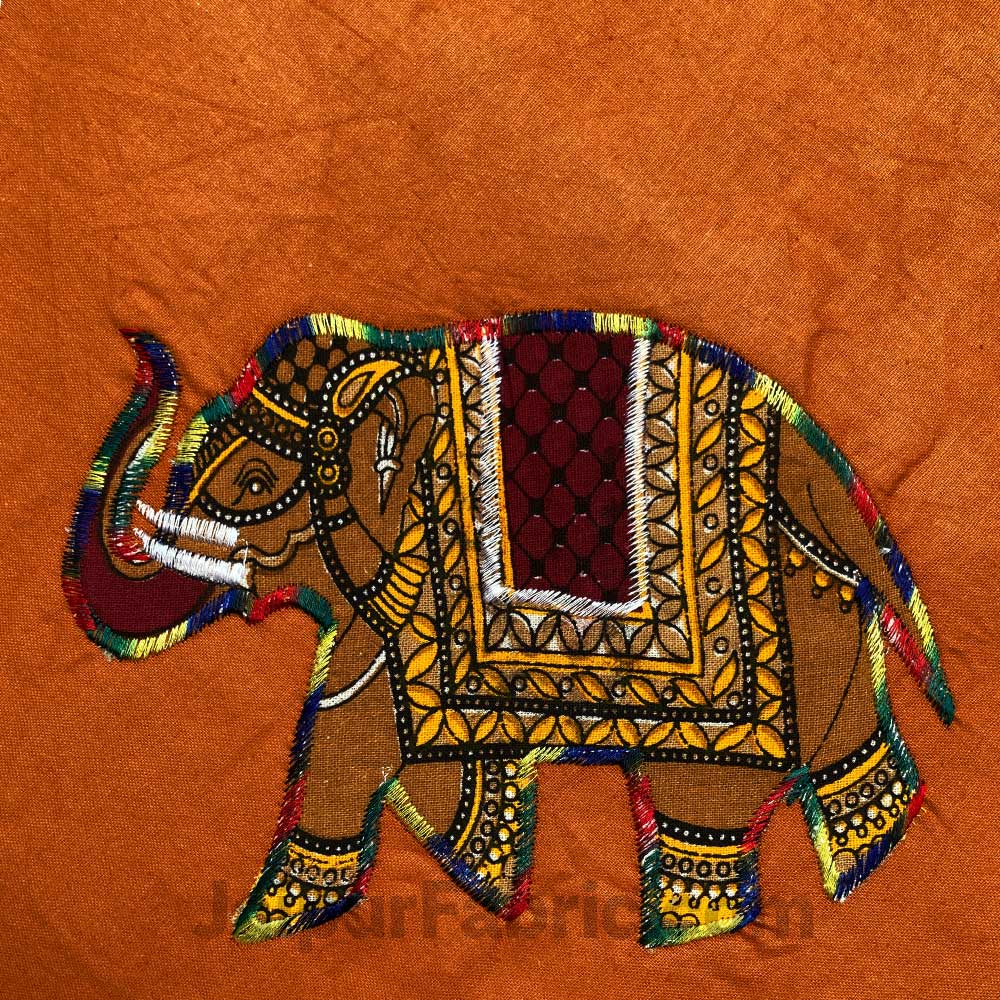 Applique Mustard Elephant Jaipuri Hand Made Embroidery Patch Work Double Bedsheet