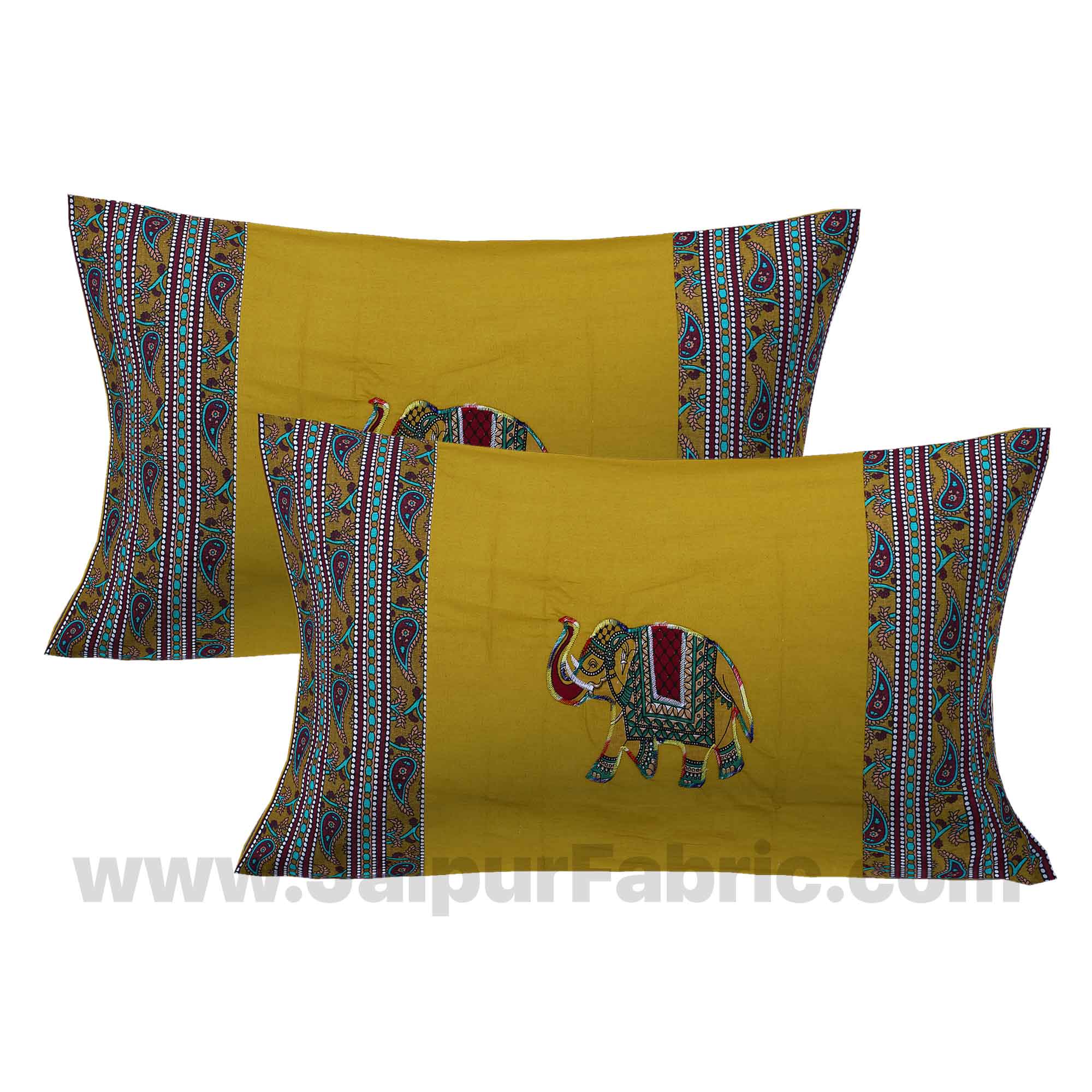 Applique Mehandi Green Elephant Jaipuri Hand Made Embroidery Patch Work Double Bedsheet