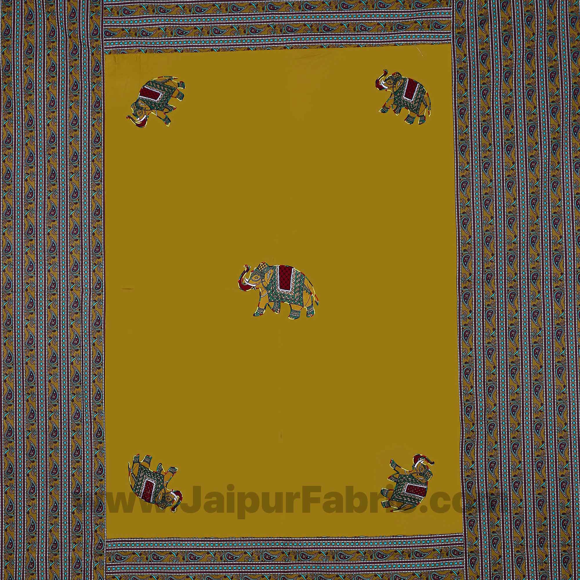 Applique Mehandi Green Elephant Jaipuri Hand Made Embroidery Patch Work Double Bedsheet
