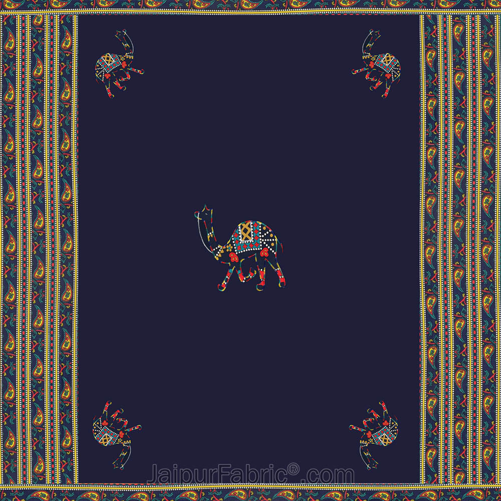 Applique Blue Camel Jaipuri Hand Made Embroidery Patch Work Double Bedsheet