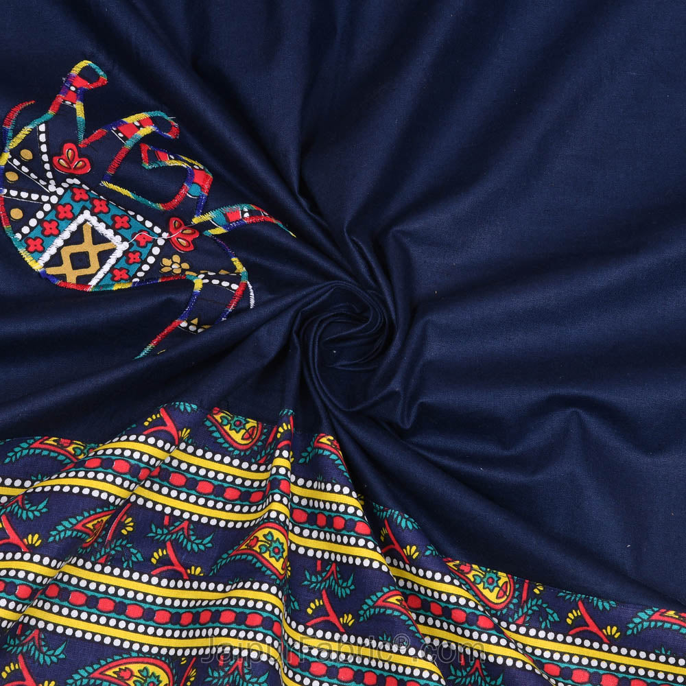Applique Blue Camel Jaipuri Hand Made Embroidery Patch Work Double Bedsheet