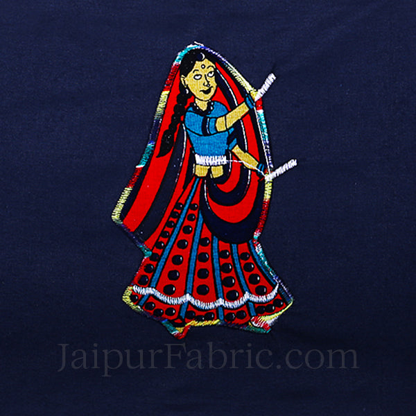Applique Blue Dandiya Jaipuri Hand Made Embroidery Patch Work Double Bedsheet
