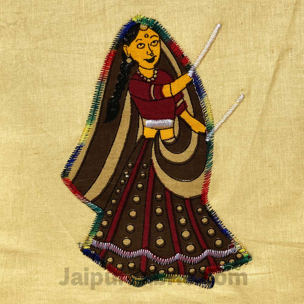 Applique Cream Dandiya Jaipuri Hand Made Embroidery Patch Work Double Bedsheet