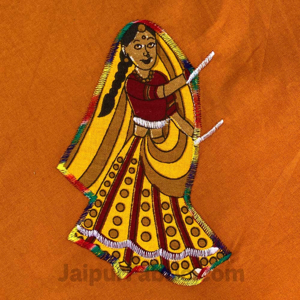 Applique Mustard Dandiya Jaipuri Hand Made Embroidery Patch Work Double Bedsheet