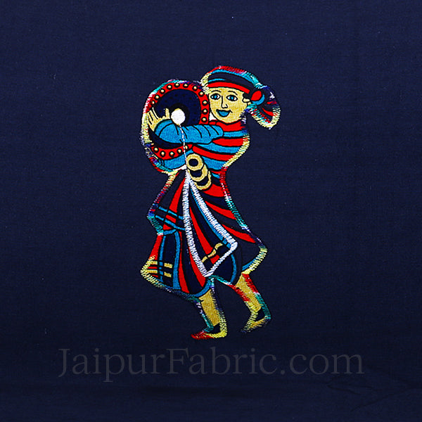 Applique Blue Chang Dance Jaipuri Hand Made Embroidery Patch Work Double Bedsheet