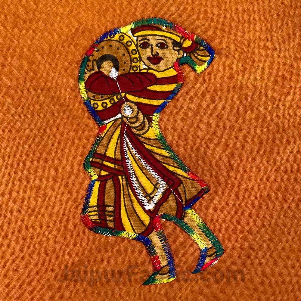 Applique Mustard Chang Dance Jaipuri Hand Made Embroidery Patch Work Double Bedsheet