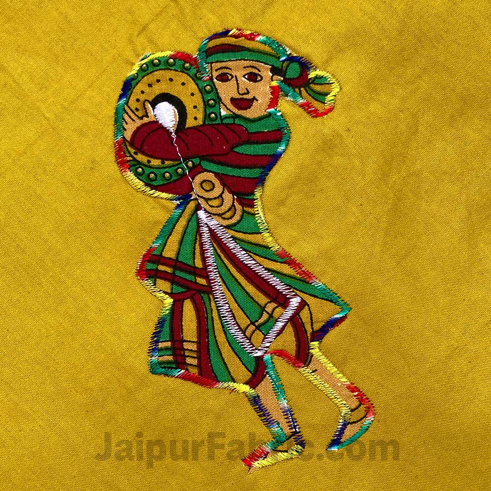Applique Mehandi Green Chang Dance Jaipuri Hand Made Embroidery Patch Work Double Bedsheet
