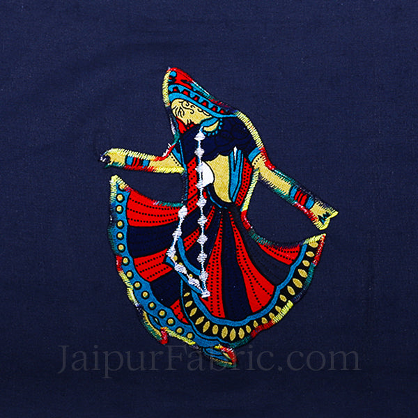 Applique Blue Gujri Jaipuri Hand Made Embroidery Patch Work Double Bedsheet