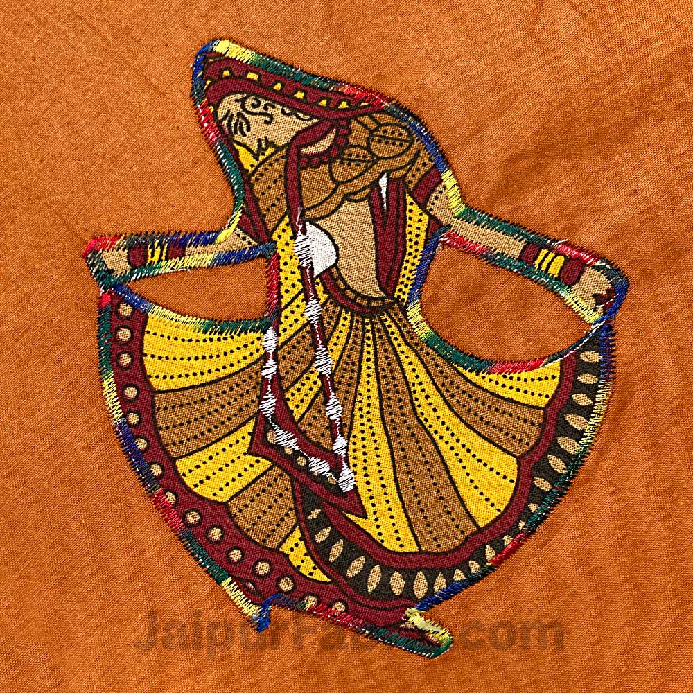 Applique Mustard Gujri Jaipuri Hand Made Embroidery Patch Work Double Bedsheet