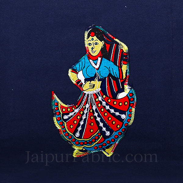 Applique Blue Rajasthani Dance Jaipuri Hand Made Embroidery Patch Work Double Bedsheet