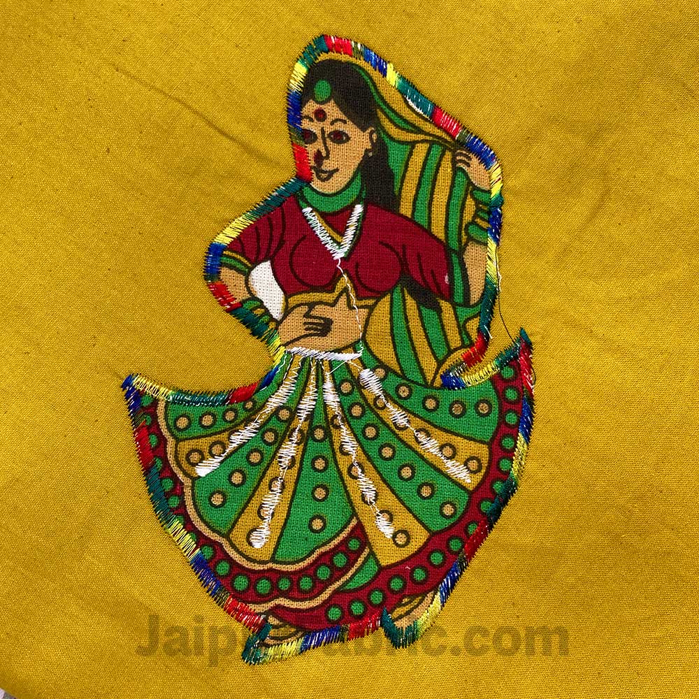 Applique Mehandi Green Rajasthani Dance Jaipuri Hand Made Embroidery Patch Work Double Bedsheet