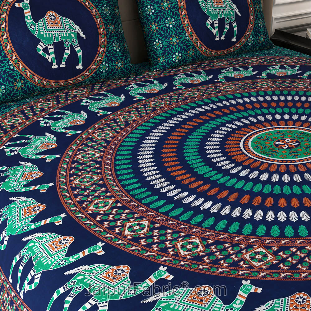 Green Camel Mandala Cotton Double Bedsheet
