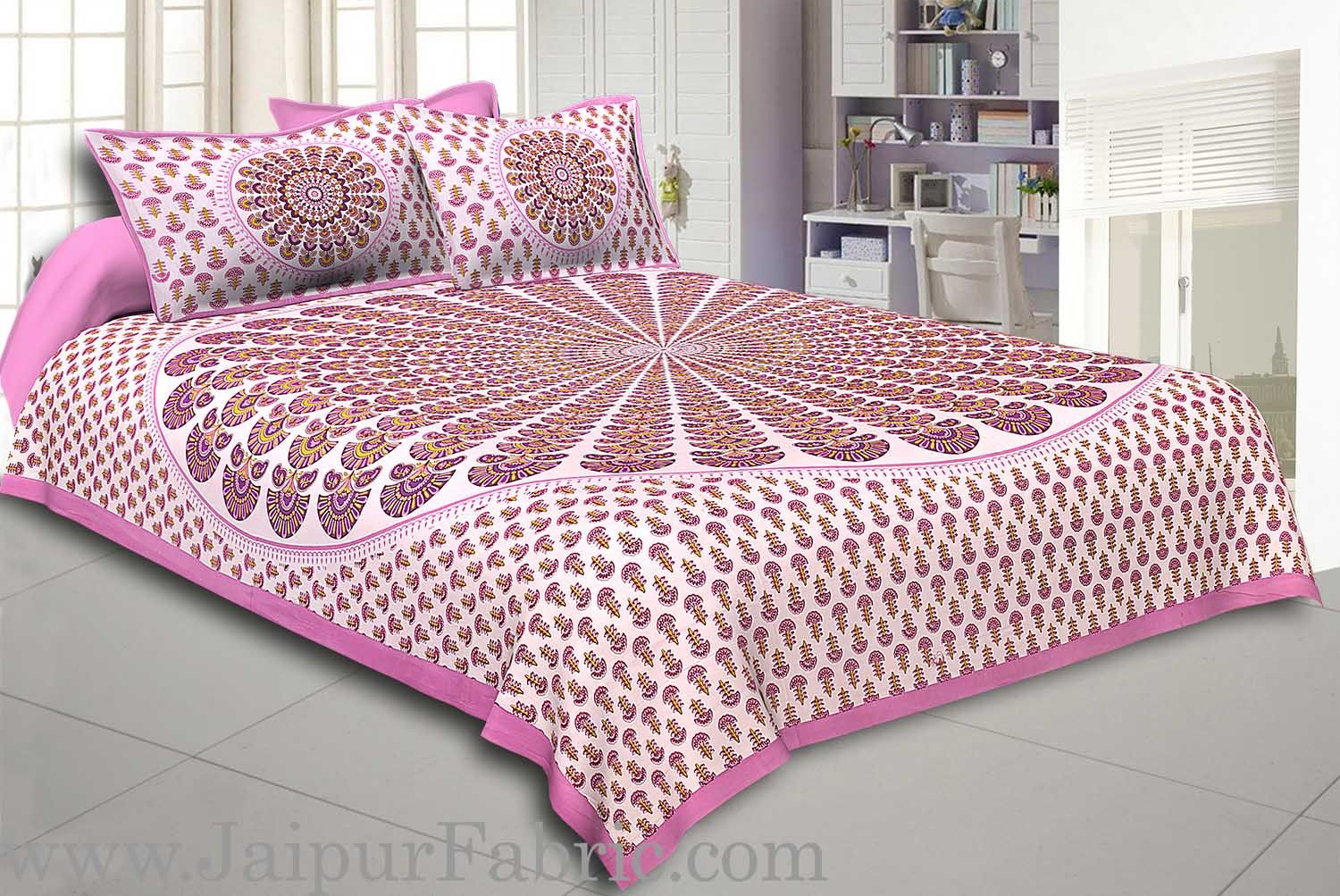 Pink Kalangi Printed Cotton Double Bed Sheet