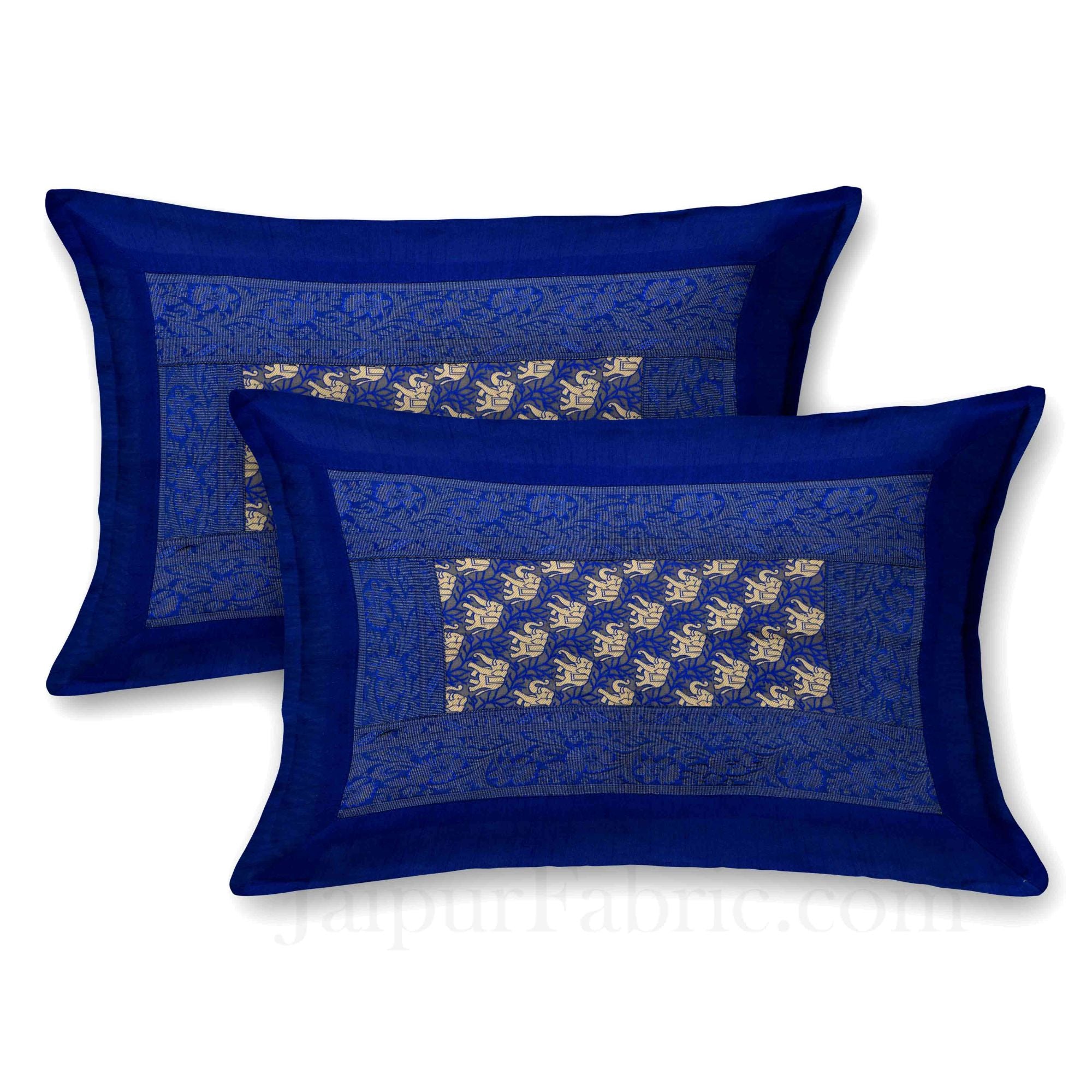 Blue Rajasthani Zari Embroidered Lace Elephant Thread Work Silk Double Bed Sheet Sort Order 1