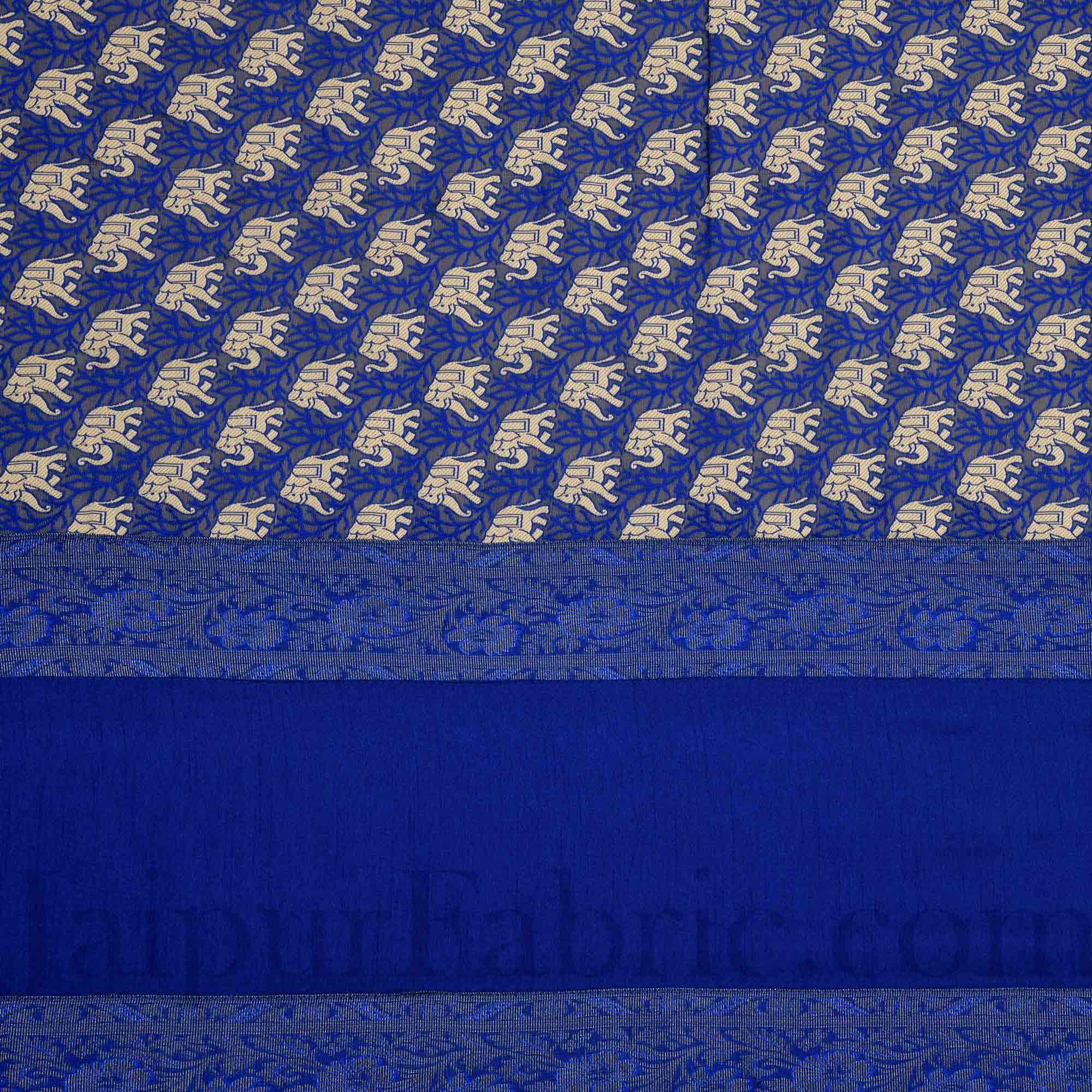 Blue Rajasthani Zari Embroidered Lace Elephant Thread Work Silk Double Bed Sheet Sort Order 1