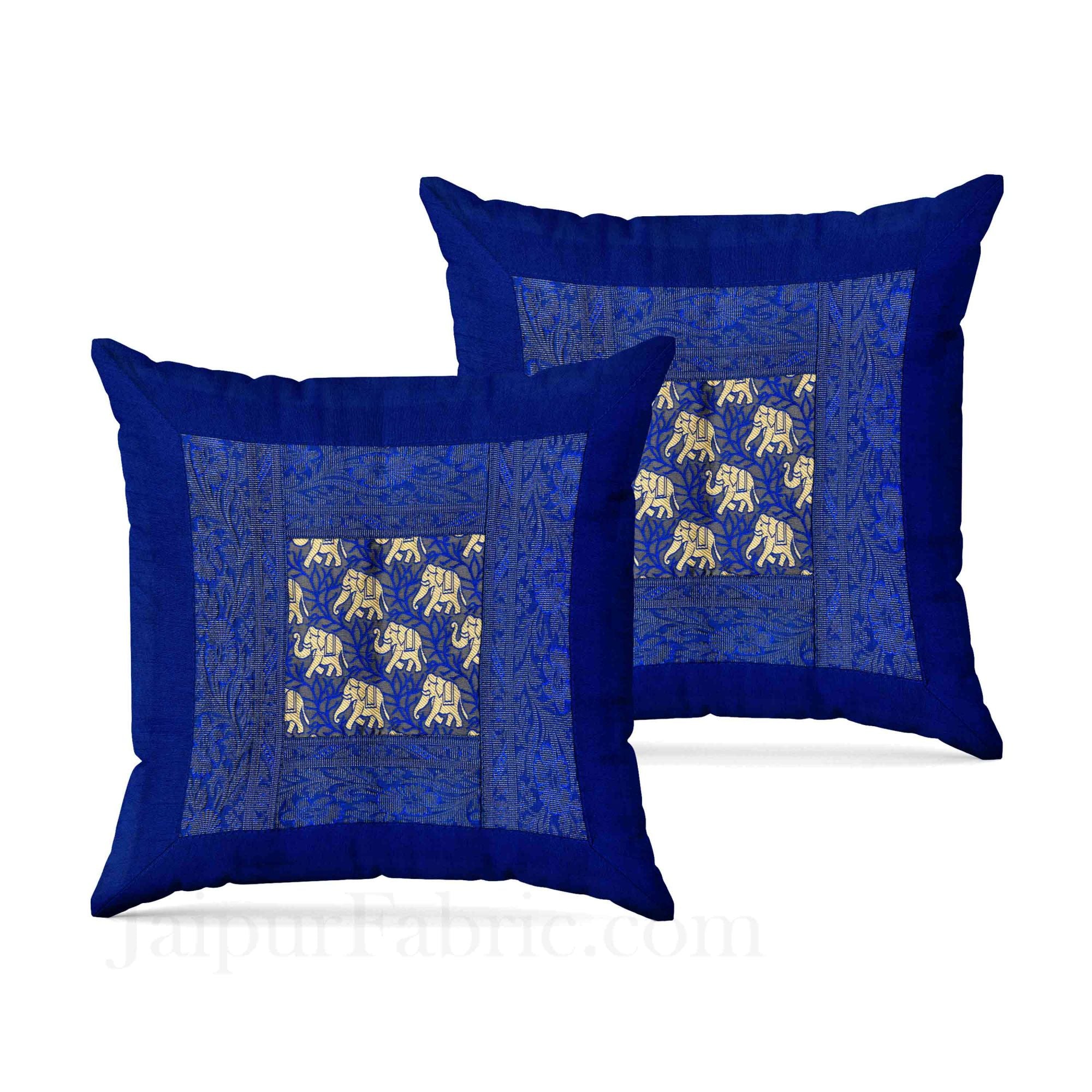 Blue Rajasthani Zari Embroidered Lace Elephant Thread Work Silk Double Bed Sheet Sort Order 1