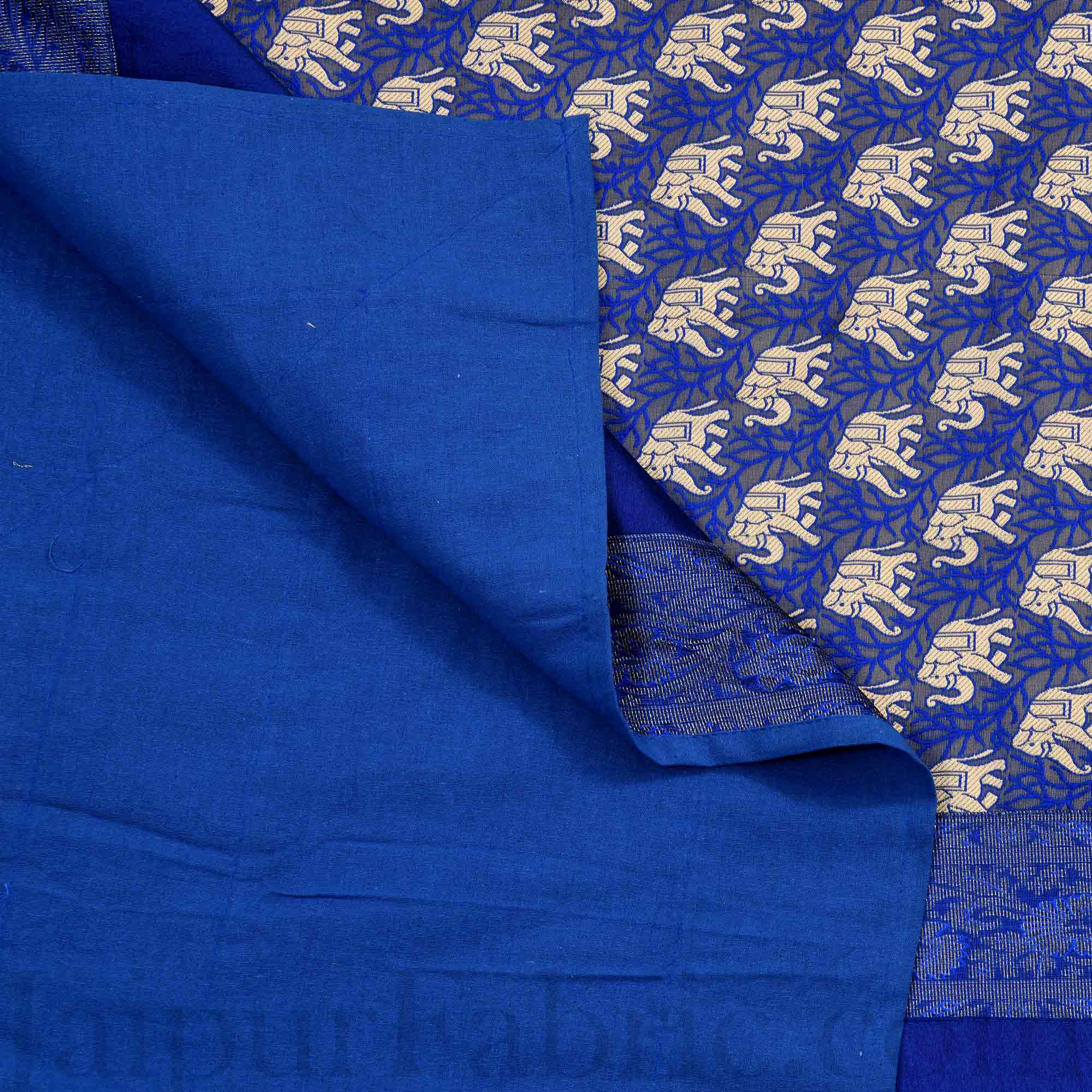 Blue Rajasthani Zari Embroidered Lace Elephant Thread Work Silk Double Bed Sheet Sort Order 1
