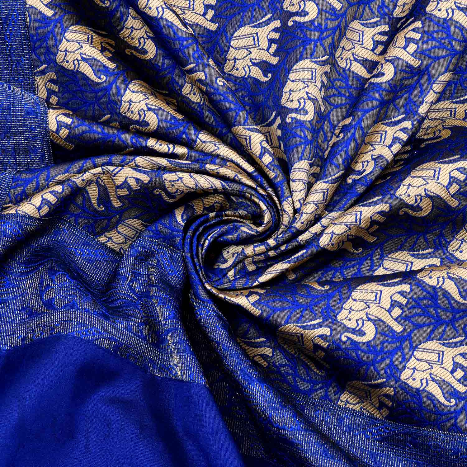 Blue Rajasthani Zari Embroidered Lace Elephant Thread Work Silk Double Bed Sheet Sort Order 1