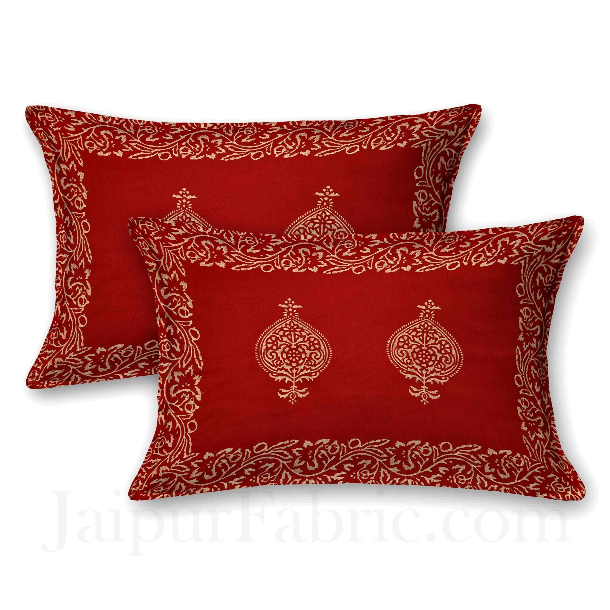 Maroon Base Khadi Print Hand Block Work Silk Double Bedsheet