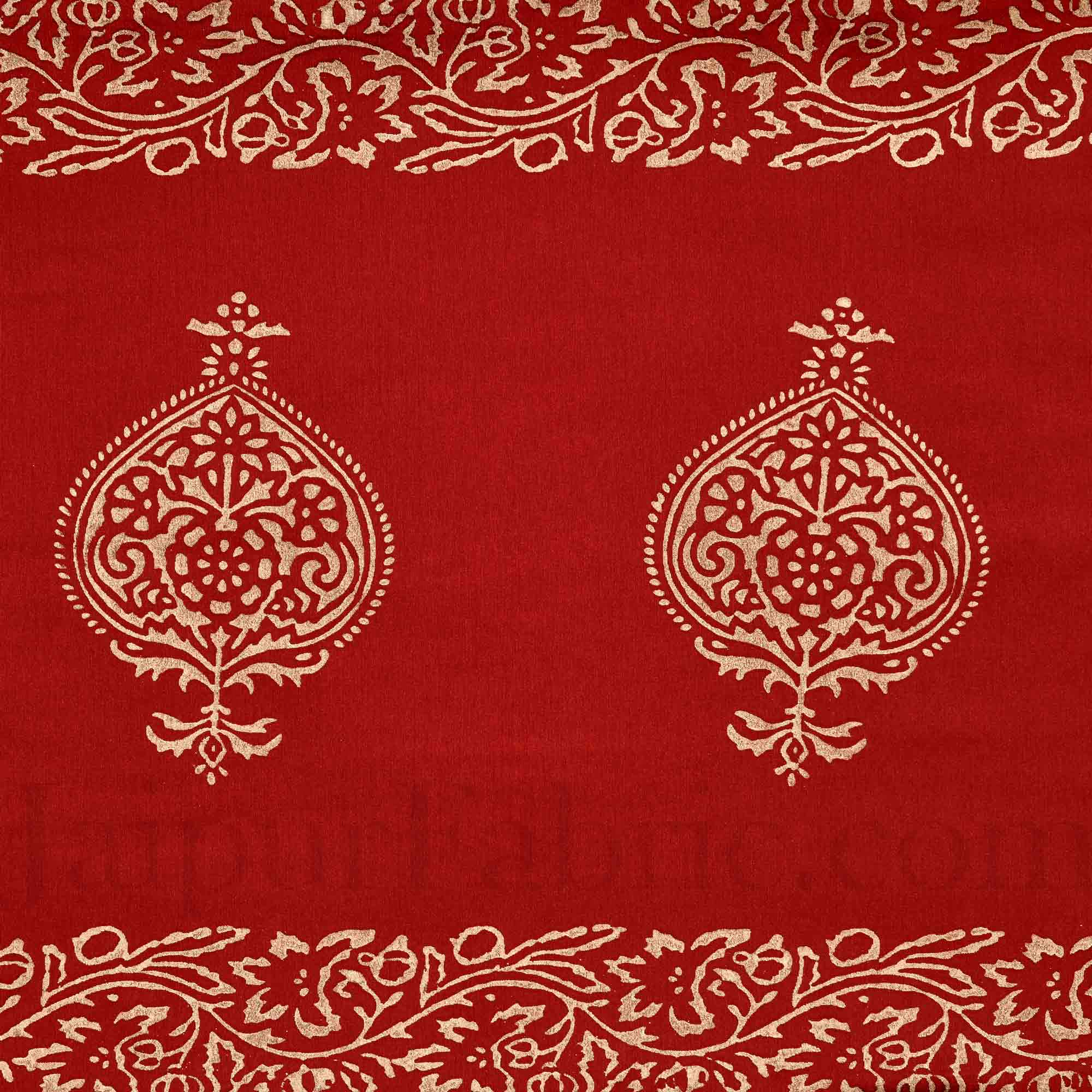 Maroon Base Khadi Print Hand Block Work Silk Double Bedsheet