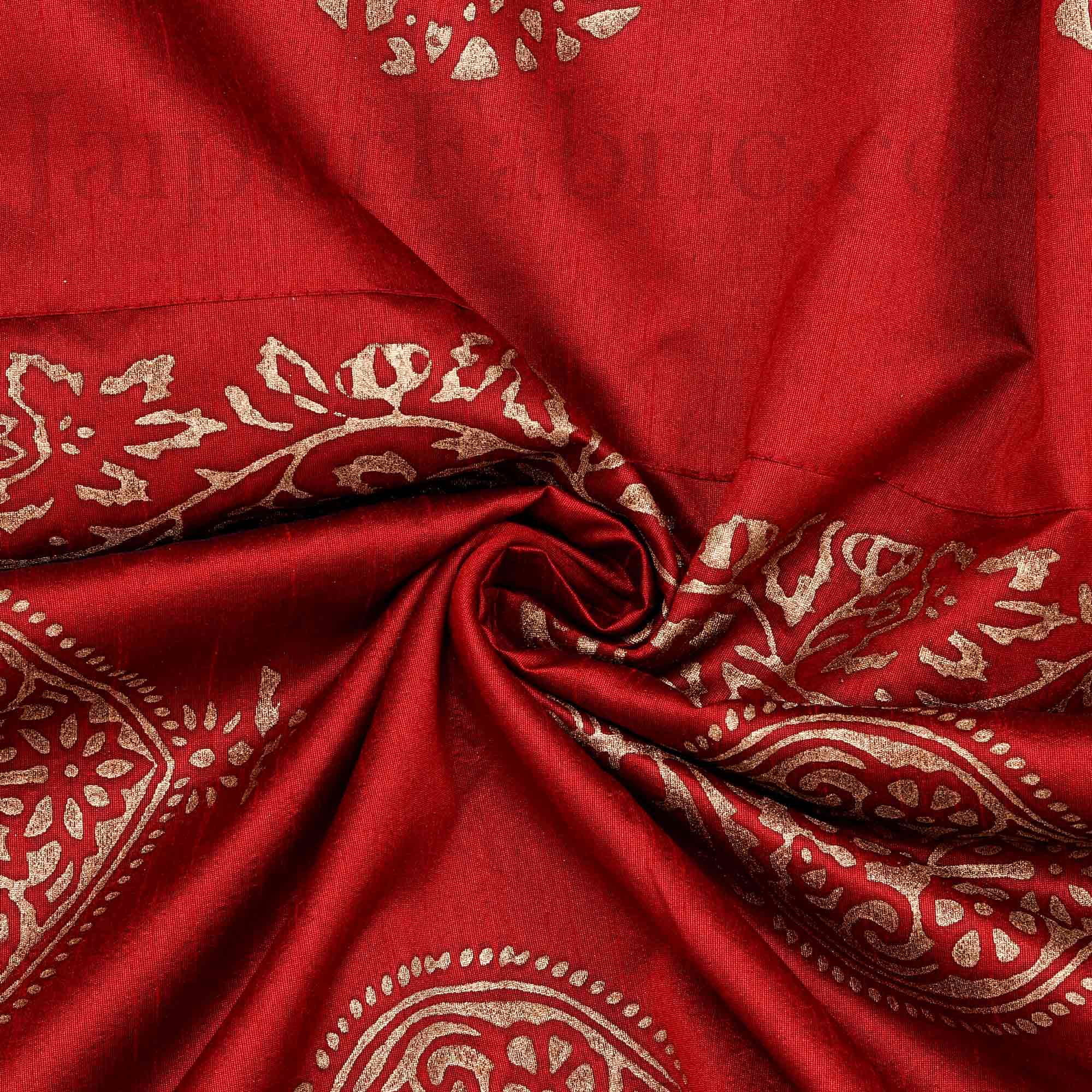 Maroon Base Khadi Print Hand Block Work Silk Double Bedsheet