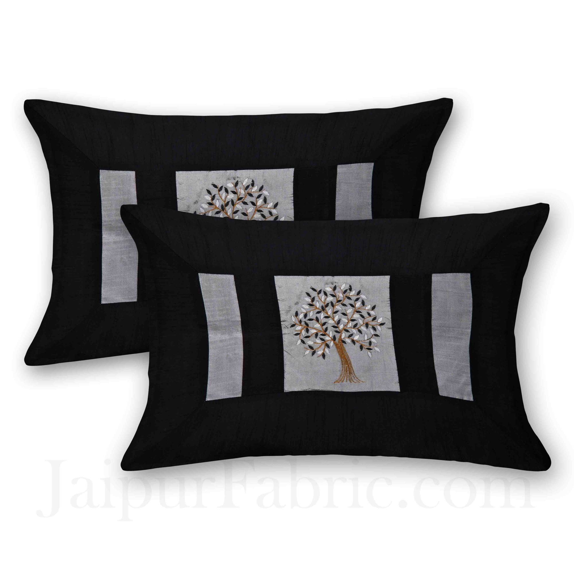 Gray Base Machine Embroidery Black Patch Work Silk Double Bed Sheet