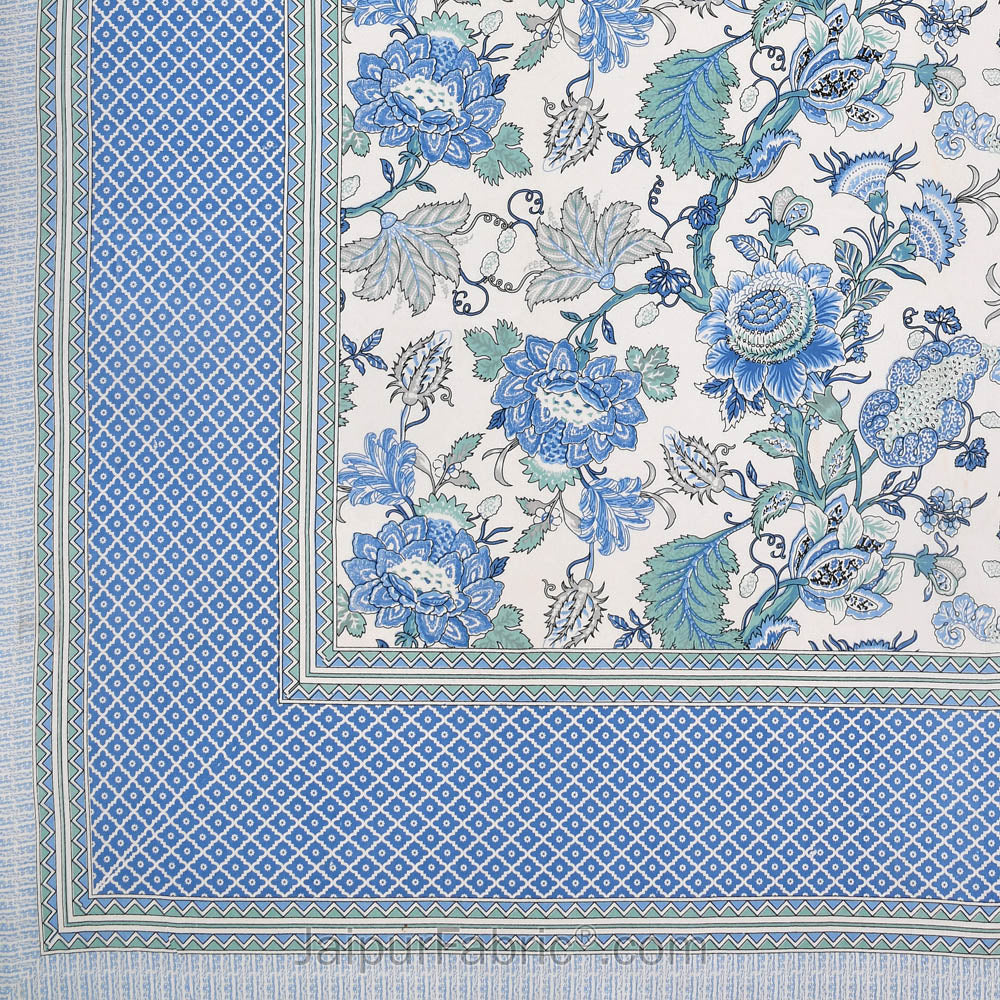 Botanica Blue Green Combo of Pure Cotton Double Bedsheet and Double Bed Comforter