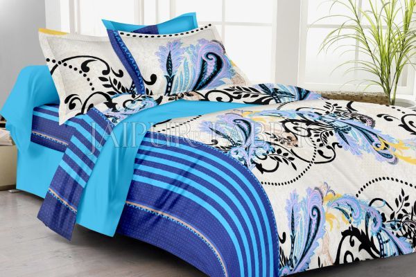 Purple Flower Print Cotton Bedsheet and matching AC Quilt Dohar set