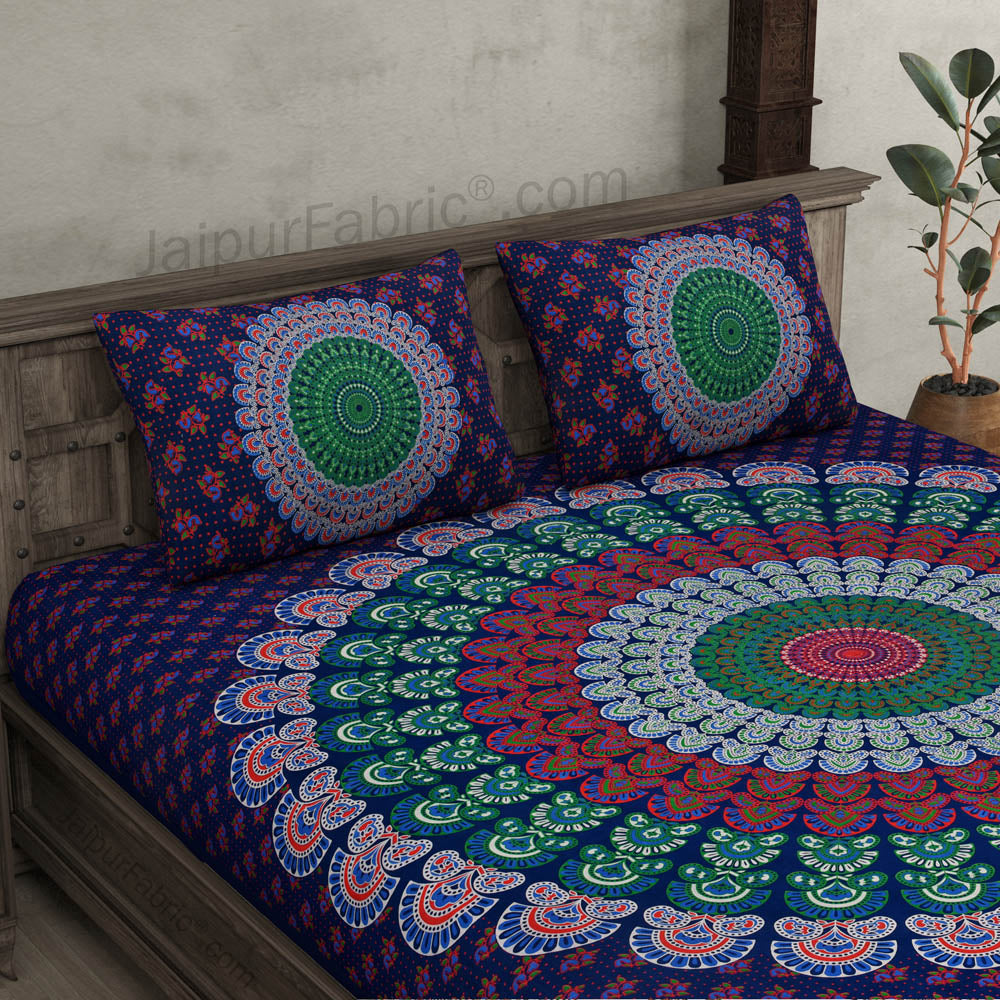 Handmade Queen Size Indian Mandala Bed Sheet Set – Elephant Design, 100% Cotton