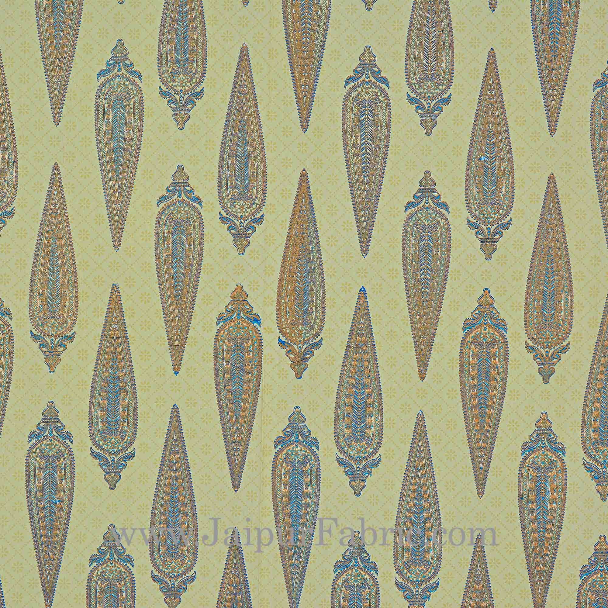 king size bedsheet blue border golden paisley print with two pillow cover
