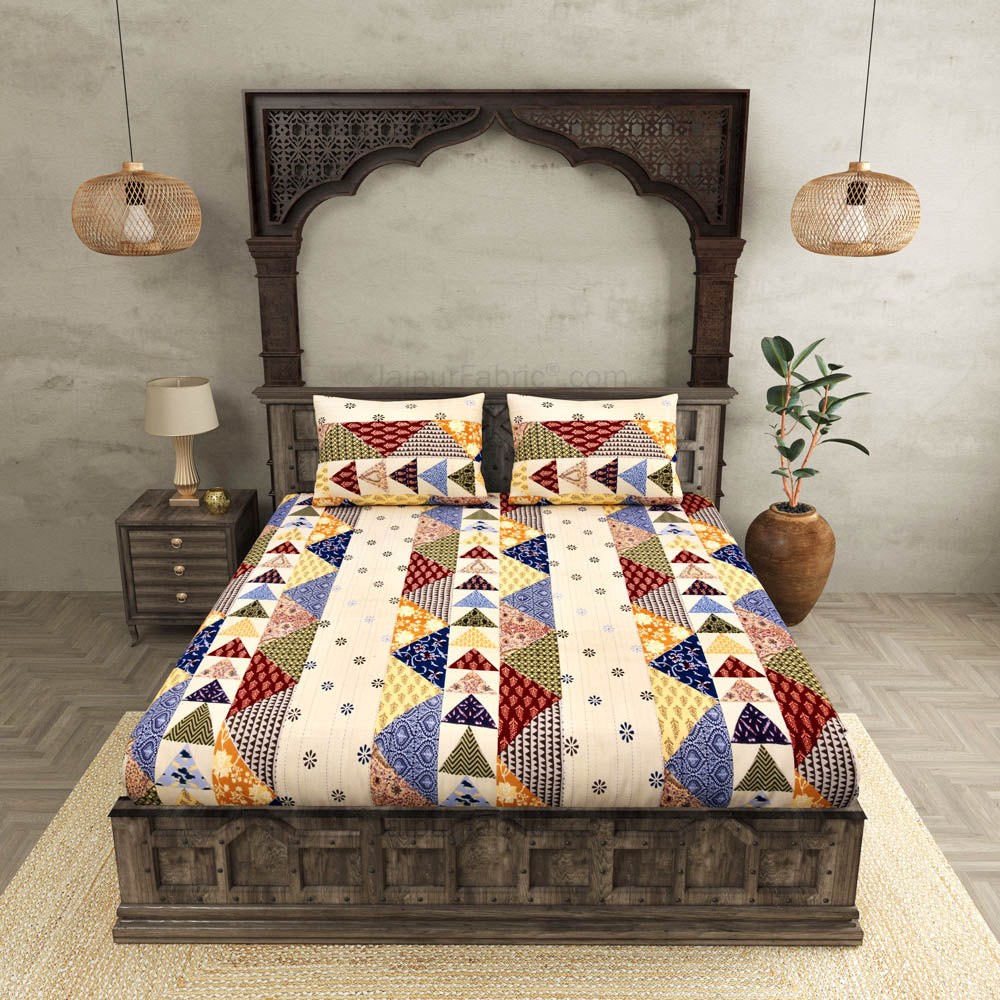 Barmeri Pastel Charm – Twill Cotton Double Bedsheet with Colorful Patchwork Design