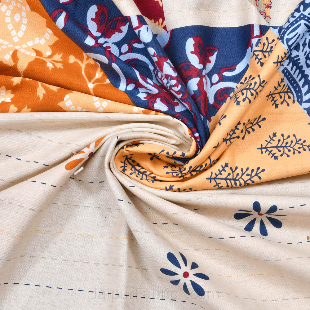 Barmeri Pastel Charm – Twill Cotton Double Bedsheet with Colorful Patchwork Design