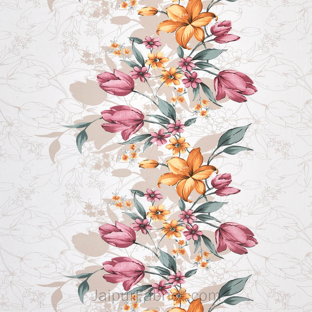 Double Bedsheet Twill Cotton Fuchsia Pink Floral Motif Print