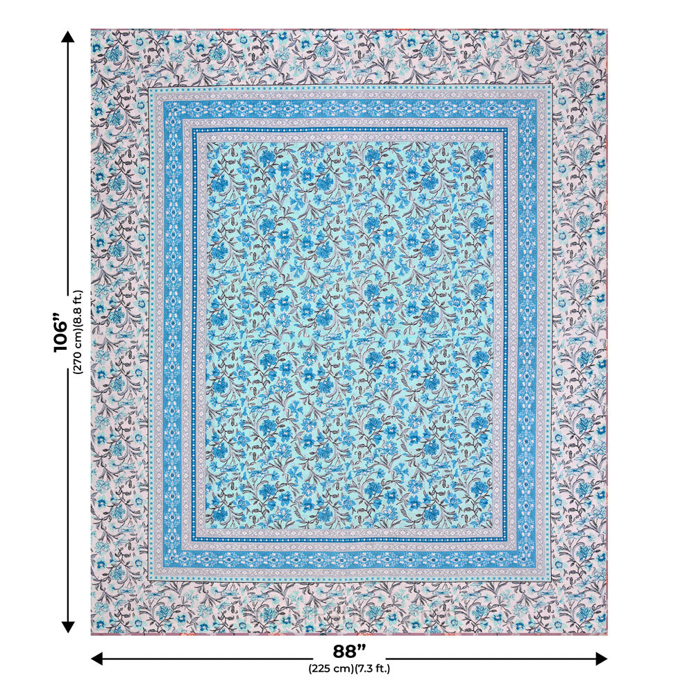 Botanica Sky Blue Combo of Pure Cotton Double Bedsheet and Double Bed Comforter