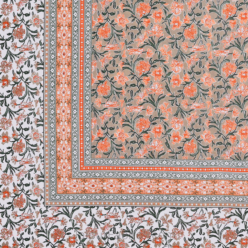 Bloom Coral Combo of Pure Cotton Double Bedsheet and Double Bed Comforter