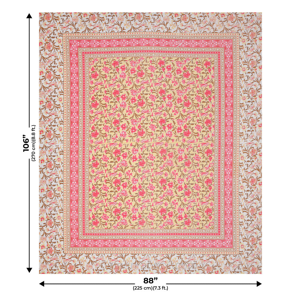 Bloom Peach Combo of Pure Cotton Double Bedsheet and Double Bed Dohar