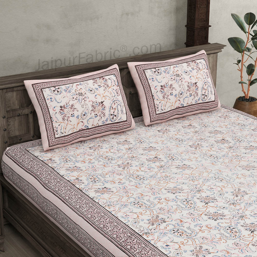Paisley Trails Mauve Combo of Pure Cotton Double Bedsheet and Double Bed Comforter