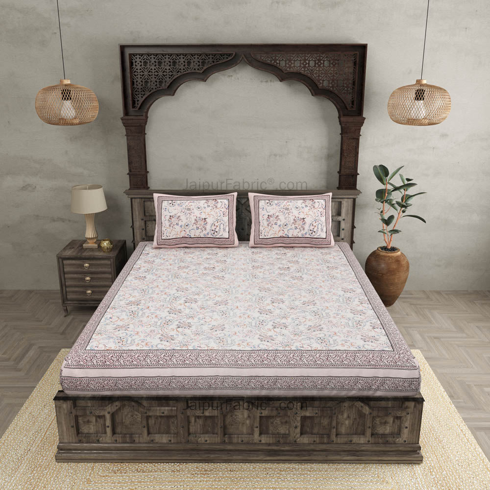 Paisley Trails Mauve Combo of Pure Cotton Double Bedsheet and Double Bed Dohar