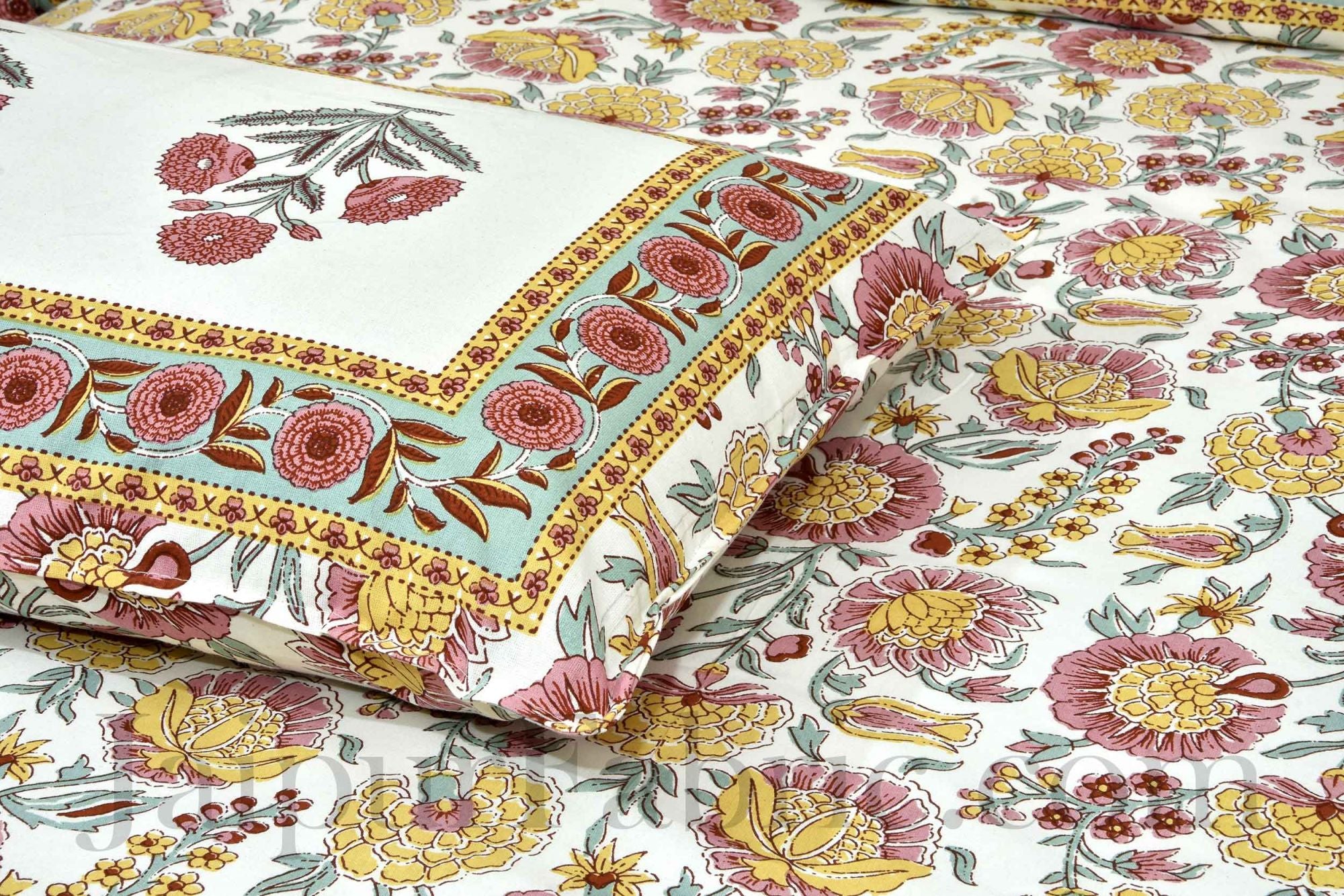 Pure Cotton Brown Color Floral Ethnic Jaipuri Double Bedsheet