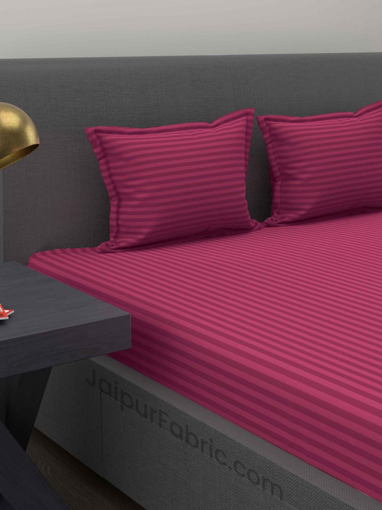 Dark Pink Satin Stripes Double BedSheet
