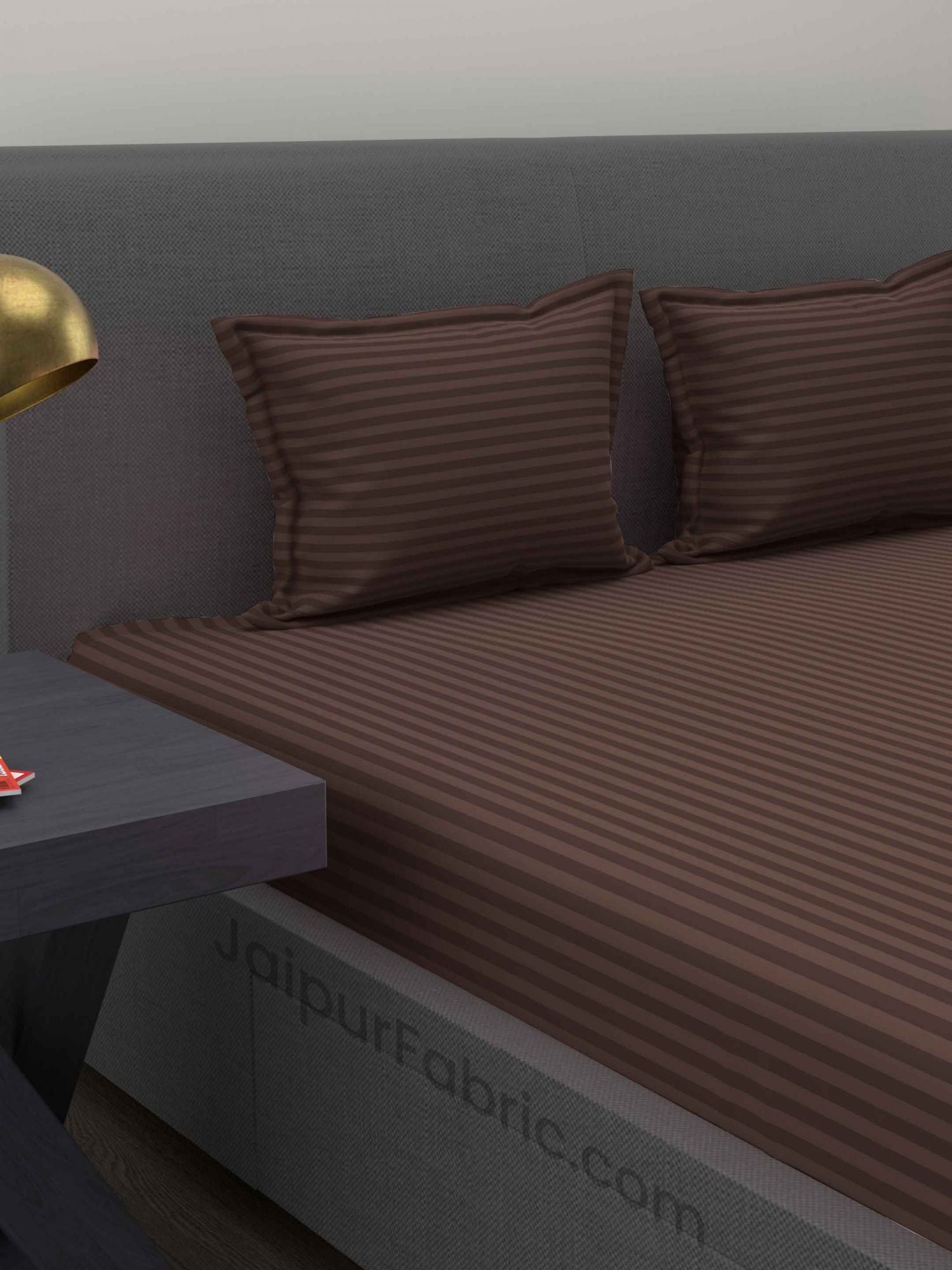 Dark Brown Satin Stripes Double BedSheet