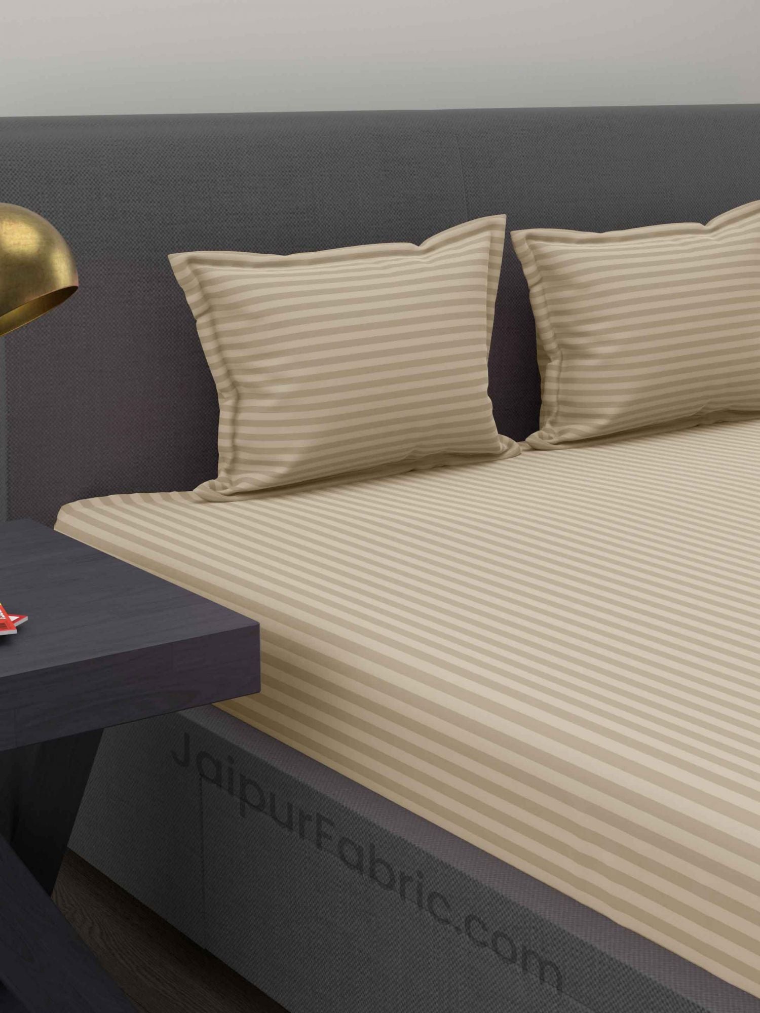 Ivory Cream Satin Stripes Double BedSheet
