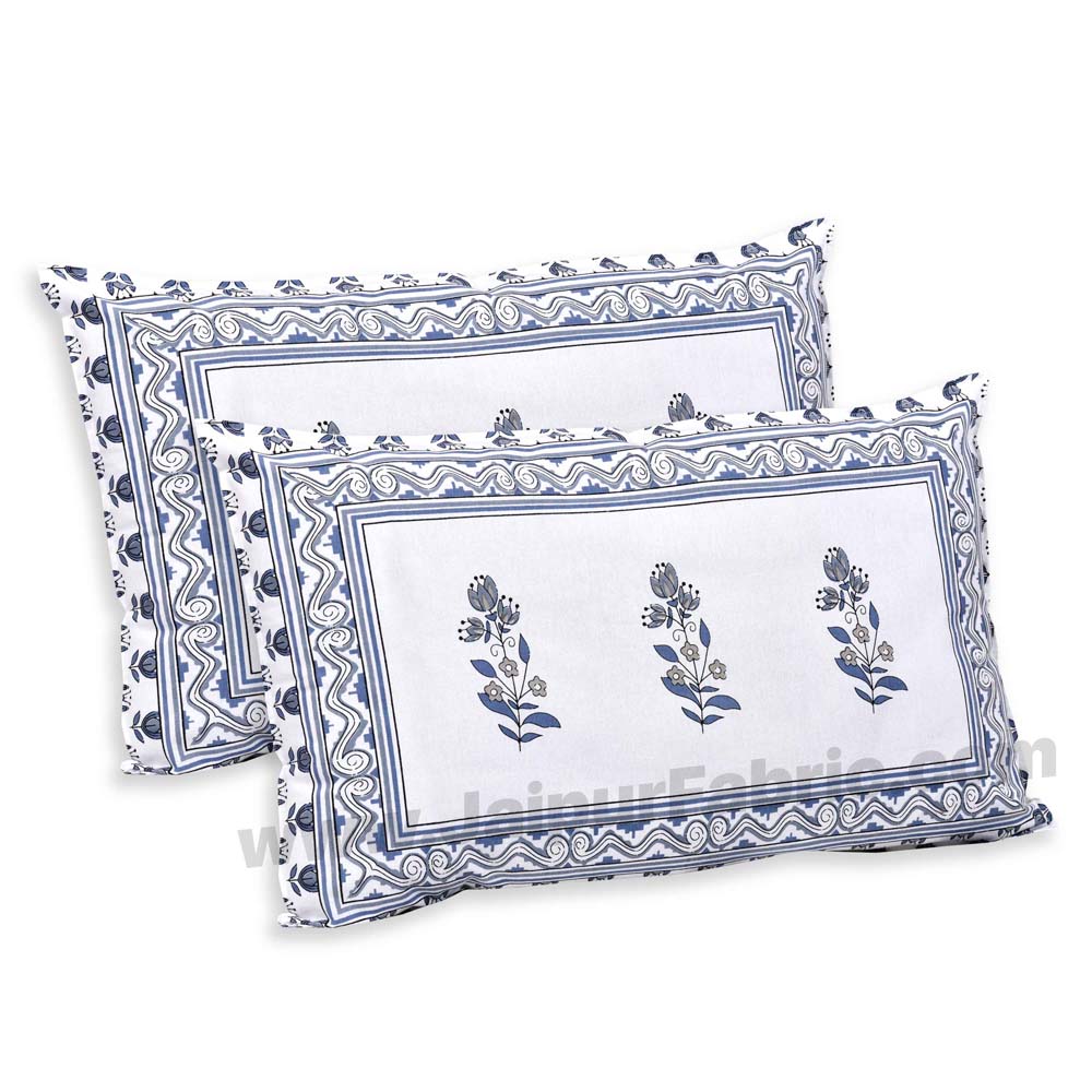 Lotus Vine Indigo White Combo of Pure Cotton Double Bedsheet and Double Bed Dohar