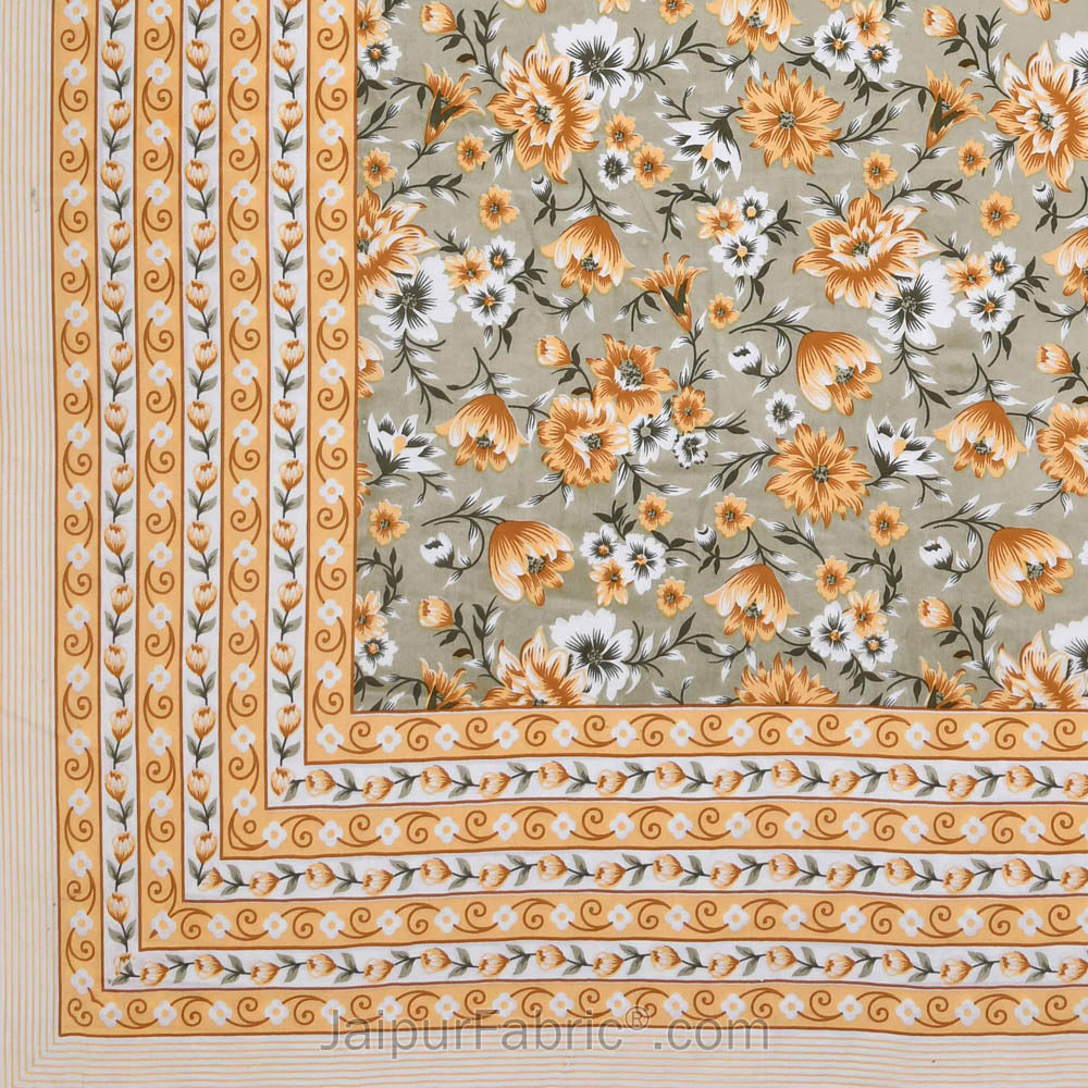 Festine Flower Yellow Cotton Double Bedsheet