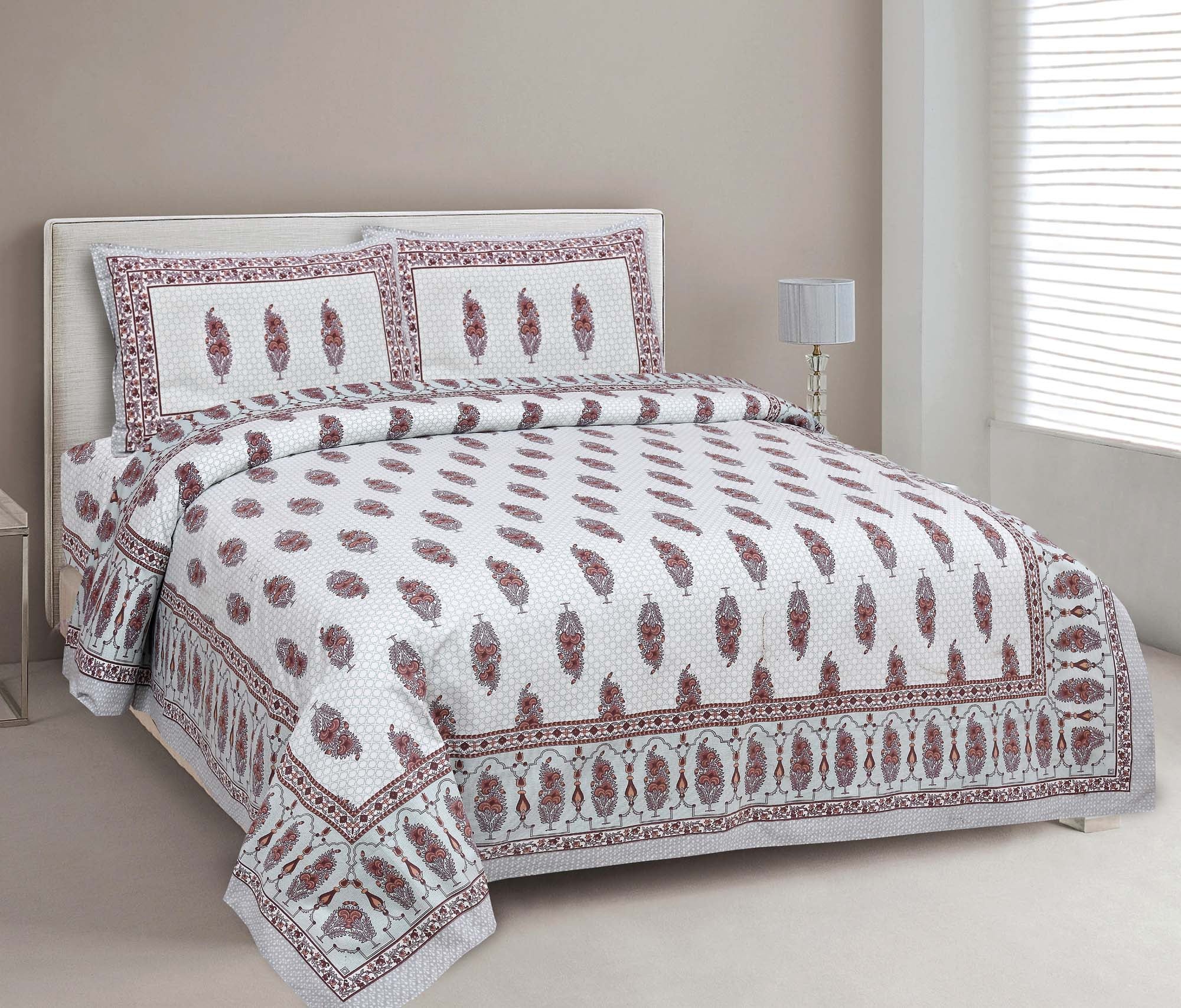 Brown Boota Ethnic Floral Pure Cotton Double BedSheet