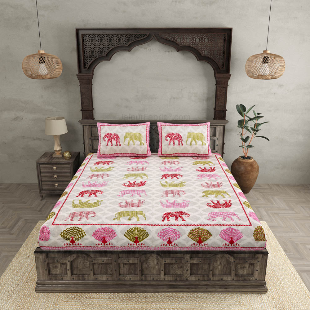 Jungle Safari Pink Double Bedsheet