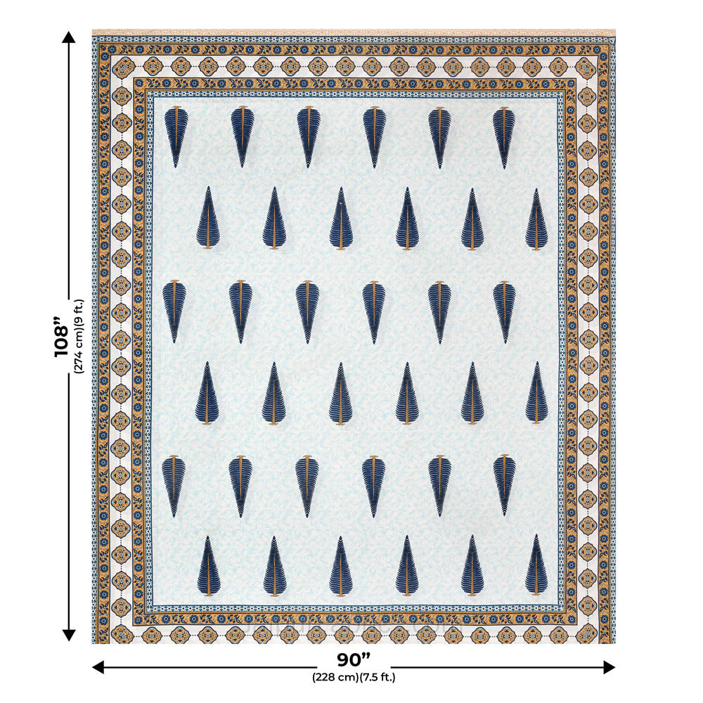 Ethnic Motif Blue Block Print Pure Cotton Double Bedsheet